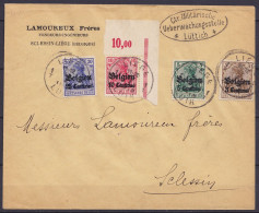 L. Fondeurs-Ingénieurs Lamoureux Affr. N°OC1/4 Càd "LIEGE 1T/13 I 1915/ LUIK 1T" Pour SCLESSIN - Càd Oval Censure Milita - OC1/25 General Government