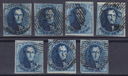 Belgique - N°4 - Mot De 7 Médaillon 20c Bleu - Papiers Minces à épais - Différentes Nuances - 1849-1850 Medallones (3/5)