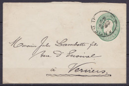 EP Env. 10c Vert Oval Càd ANDENNE /28 OCT 1891 Pour VERVIERS (au Dos: Cachet Nord Belge "ANDENNE / CHEF DE GARE" (RR !)  - Nord Belge