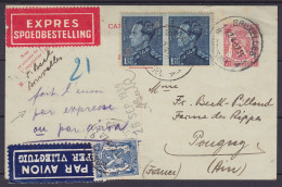 EP 1f + N°426+430x2 Càd BRUXELLES 1B/27-4-1937 - "par Express Ou Par Avion" ! (voir Les 2 étiquettes) Pour POUGNY (Ain) - 1936-1951 Poortman