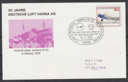 BRD: 1976, Sonderkarte In EF, 50 Jahre Deutsche Lufthansa / Ankunft Einer Junkers G 24 In Peking.  SoStpl. BERLIN 12 - Cartas & Documentos