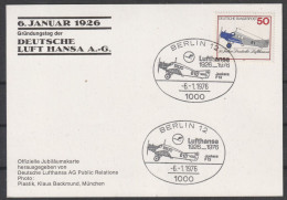 BRD: 1976, Sonderkarte In EF, 6. Januar 1926 Gründung Der Deutschen Lufthansa AG.  SoStpl. BERLIN 12 - Cartas & Documentos