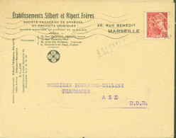 YT N°412 Mercure Perforé Ets Silbert & Ripert Frères Marseille Perforation SR CAD 24 SEPT 1941 - Storia Postale