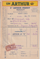 1949 - MONACO - FISCAL QUITTANCES De 1F Sur FACTURE De MONTE CARLO => AURILLAC (CANTAL) - Revenue