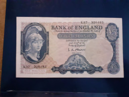 BANK OF ENGLAND  CRISPGVF L K O'BRIEN  HELMETED BRITANNIA £5 K37 326183 - 5 Pond