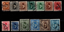 - EGYPTE - 1927 - YT N° 118 / 121 + 122 / 126 - Oblitérés - Roi Faroud III - 13 Valeurs - Used Stamps