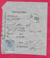 QUARTINA MARCA DA BOLLO CENTESIMI UNI (CAT. UNI. 17) SU RICEVUTA DAZIARIA(9.4.1869) - UFFICIO "P.PO" - Revenue Stamps