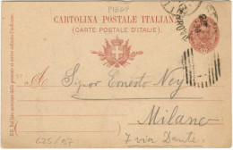 REGNO D'ITALIA INTERO POSTALE TIPO EFFIGIE OVALE VIAGGIATO FIRENZE 29.1.1898 X MILANO CON NUMERALE 184 FILAGRANO C25/97 - Postwaardestukken