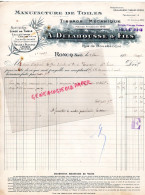 59 -  RONCQ - RARE FACTURE A. DELAHOUSSE & FILS- MANUFACTURE DE TOILES -TISSAGE MECANIQUE-RUE BOUSBECQUE- 1932 - Textile & Clothing