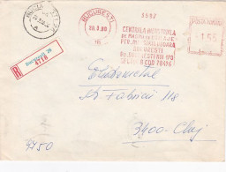 AMOUNT 1.55, BUCHAREST, RED MACHINE STAMPS ON REGISTERED COVER, 1980, ROMANIA - Storia Postale