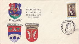 TIMISOARA PHILATELIC EXHIBITION, TOWNS COAT OF ARMS, SPECIAL COVER, 1975, ROMANIA - Covers & Documents