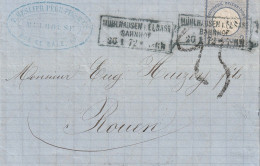 France Alsace Cachet Rectangulaire Mülhausen I Elsass / Bahnhof Sur Lettre Taxée 25 Pour Rouen 1872 - Cartas & Documentos