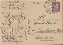 Postkarte P 314II A Hitler 6 Pf. SSt MITTENWALD 12.1.45 Nach Laupheim - Other & Unclassified