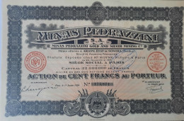 Minas Pedrazzini - 1921 - Paris - Action De 100fr Au Porteur - Mines