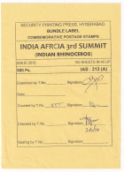 Security Press Packing / Bundle Label, 'Indian Rhinoceros' Rhino Animal, Inndia Africa 3rd Summit 2015, - Rhinozerosse