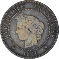 Monnaie, France, Cérès, 2 Centimes, 1891, Paris, TTB, Bronze, Gadoury:105 - 2 Centimes