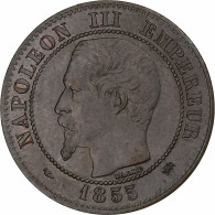 France, Napoléon III, 2 Centimes, 1855, Lyon, Bronze, SUP+, Gadoury:103 - 2 Centimes