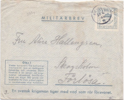 37744# MILITÄRBREV AVGIFTSFRITT FRANCHISE MILITAIRE 1943 FÖRLÖSA SVERIGE SUEDE SWEDEN Faltpost Fieldpost Cover + Letter - Militaire Zegels