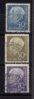 Germany, 1956-1957- Definitive. President Theodor Heuss. Lot Of 3 Stamps.  CancelledNH - Gebruikt