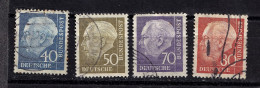 Germany, 1956-1957- Definitive. President Theodor Heuss. Lot Of 4 Stamps.  CancelledNH - Oblitérés