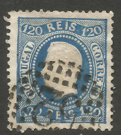 PORTUGAL. 1870. 120r BLUE USED PORTO. NUMERAL 52 - Oblitérés