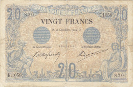 Billet 20 F NOIR Du 12 Décembre 1904 FAY 09.03 Alph. K.1058 - 20 F 1874-1905 ''Noir''