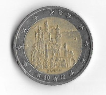 BAYERN BAVIERE  ALLEMAGNE - PIECE DE 2 EUROS LETTRE G DE 2012 - VOIR LES SCANNERS - Germany