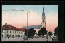 AK Plattling, Ludwigplatz M. Kirche U. Rathaus  - Plattling