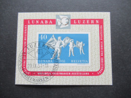 Schweiz 1951 Block 14 LUNABA Mit Sonderstempel Luzern / Gültigkeitsvermerk Rückseitig Aufgedruck! KW 200€ - Oblitérés
