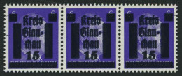 GLAUCHAU 5aDDV **, 1945, 15 Auf 6 Pf. Lebhaftblauviolett Doppelaufdruck Im Waagerechten Dreierstreifen, Ein Wert Mit Aba - Otros & Sin Clasificación