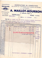 51 - REIMS - FACTURE A. MAILLOT-BOURBON -6 BD JAMIN-MANUFACTURE DE CONFECTION GILETS ET CAMISOLES FLANELLE-1935  AERO - - Textile & Clothing