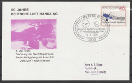 BRD: 1976, Sonderkarte In EF, 50 Jahre Deut. Lufthansa / Eröffnung Der Nachtflugstrecke Berlin-Moskau. SoStpl. BERLIN 12 - Cartas & Documentos