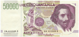 50000 LIRE GIAN LORENZO BERNINI II TIPO LETTERA A 27/05/1992 FDS-/FDS - Otros & Sin Clasificación