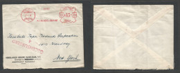 DUTCH INDIES. 1940 (27 June) Soerabaja - USA, NYC. Comercial Machine Fkd Sea Mail Route Depart Censored Envelope. N.I. H - Indie Olandesi