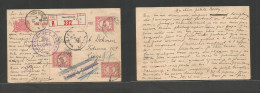 DUTCH INDIES. 1916 (20 March) WWI. Soerabaja - Belgium, Liege (9 June) Via Belgium Mil Mail. Registered 5c Red Stat Card - Indie Olandesi