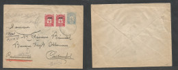 TURKEY. C. 1908. Pera - Castambul. Registered Local 1pi Blue Stationary Envelope + 2 Red Ovptd Adtl Stamps, Tied Cds + R - Andere & Zonder Classificatie
