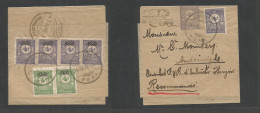 TURKEY. 1908. Pera. Andrinople. Registered Multifkd Front And Reverse 5 Para Lilac Stationery Complete Wrapper, Tied Cds - Andere & Zonder Classificatie