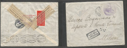 TURKEY. 1915 (Oct) Pera, Istambul - Italy, Milano (11 Oct) Crossing The Lines WWI. Fkd Envelope, Erased By French Censor - Andere & Zonder Classificatie