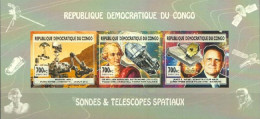 Congo Ex Zaire 2013, Space, Astronomers, Satellites, Telescope, 3val In BF IMPERFORATED - Ongebruikt