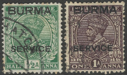 Burma. 1937 KGV Offical. ½a,1a Used. SG O2, O4. M7006 - Birmania (...-1947)