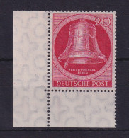 Berlin 1951 Glocke Klöppel Links 20 Pfg Mi-Nr. 77 Eckrandstück UL Postfrisch ** - Ongebruikt