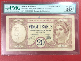 NEW CALEDONIA- BANQUE -PICK#37S-1929-20 FRANCS NOUMEA -SPECIMEN-PMG-55 NET-1PCS - 5 F 1917-1940 ''Violet''