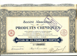 LOT De 19 ACTIONS De 100 Frs SOCIETE ALSACIENNE De PRODUITS CHIMIQUES Année 1928 - Industry