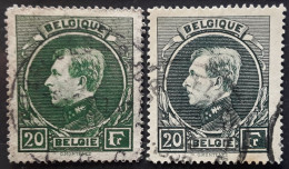 BELGIQUE 1929 - 1932 Albert 1er,  Grand Montenez , Yvert 290 & 290 A , 20 F Vert & Vert Gris , Obl TB - 1929-1941 Big Montenez