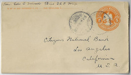 Mexico 1909 Postal Stationery Cover Stamp 5 Cents Sent From Ébano To Los Angeles USA United States - Mexico