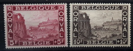 BELGIQUE 1928,abbaye D' ORVAL, Yvert No 265 / 266,5 F + Lie De Vin & 10 F + 10 F Sepia Ruines & Laboureur Neufs * MH TB - Unused Stamps