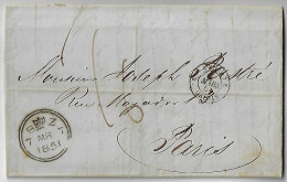 Great Britain 1851 Pastré Brothers Merchant-shipowner Fold Cover London Calais Paris France Handwritten Rate 1/6 - Cartas & Documentos