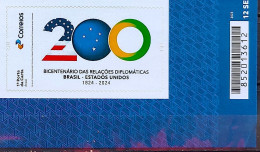 SI 22 Brazil Institutional Stamp 200 Years Diplomatic Relations United States Southern Cross Stars 2024 Bar Code - Personalized Stamps