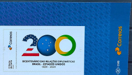 SI 22 Brazil Institutional Stamp 200 Years Diplomatic Relations United States Southern Cross Star 2024 Vignette Correios - Personalized Stamps