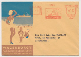 Illustrated Meter Cover Netherlands 1938 Ship Passenger Services Wagenborg - Beach - Delfzijl  - Bateaux
